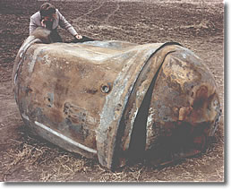 Delta 2 rocket fuel tank surviving re-entry near Georgetown, TX, on 22 January 1997